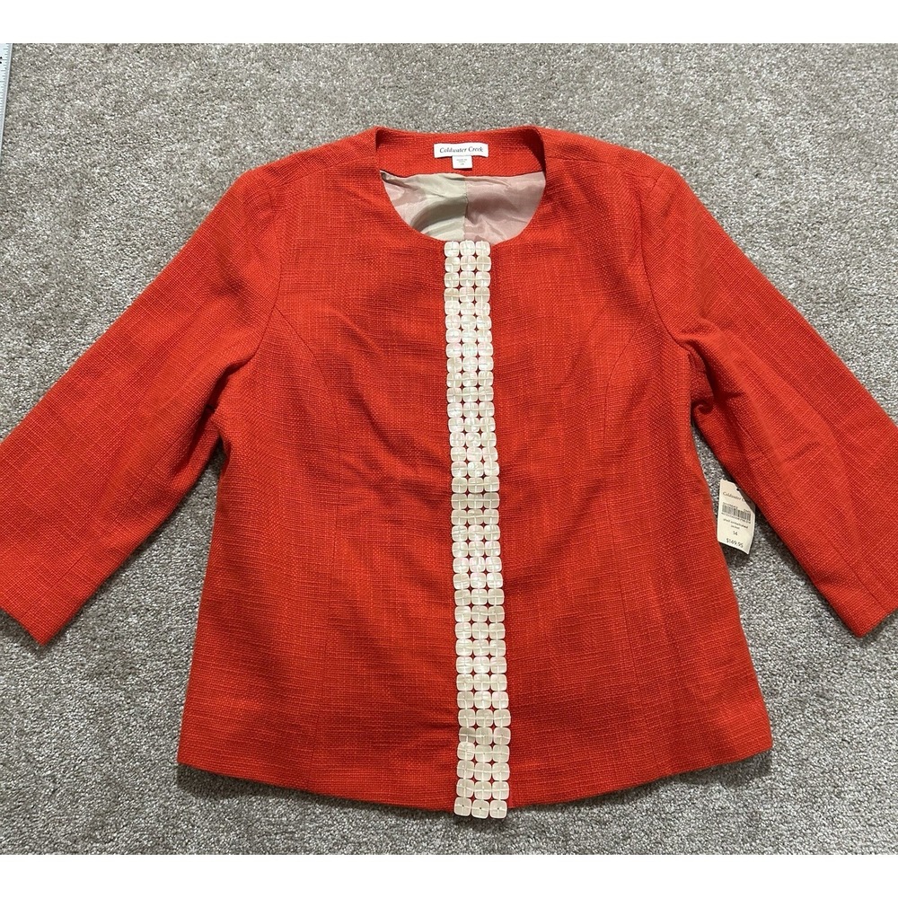 NEW‎ Coldwater Creek Blazer Coat Womens size 14 Orange Embellished Snap Buttons